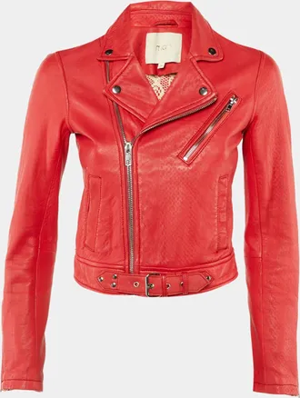 Maje Red Leather Bostep Biker Jacket