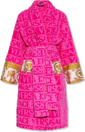 Versace Gestreepte badjas - Dames - Badjassen - Roze - 3XL - Katoen - Nachtkleding