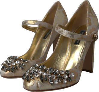 Dolce & Gabbana Womens Gold Jacquard Crystal Mary Janes Pumps Shoes 35+lu+pc