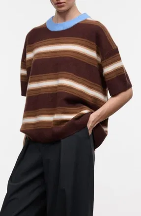 Staud Sorrento Stripe Cashmere Sweater in Tobacco Stripe at Nordstrom, Size X-Small