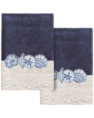 Linum Home Textiles 100% Turkish Cotton Shell Row 2Pc Embellished Hand Towel Set