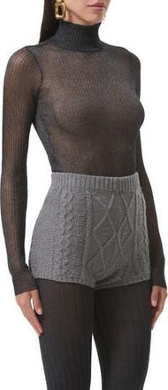 AFRM Bristol Metallic Semisheer Mock Neck Top in Noir at Nordstrom Rack, Size X-Large