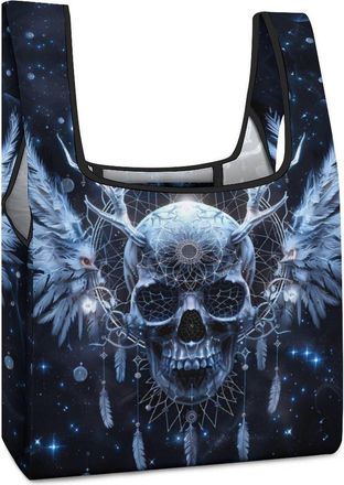 Generic Skull Dream Catcher Devil Demon Shopping Bag Reusable Grocery Tote Bag Foldable Handbag for Travel Picnic