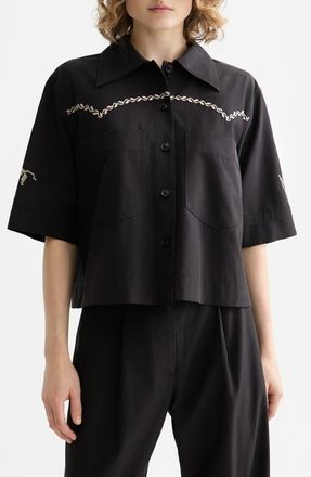 Scotch & Soda Boxy Short Sleeve Button-Up Shirt in Meteorite at Nordstrom, Size 12 Us