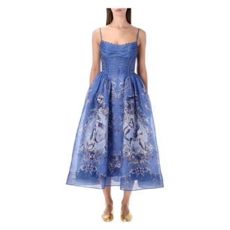 Zimmermann Kleedjes, Dames, Blauw, S, Katoen, Rebellion Beaded Mermaid Picnic Midi Jurk