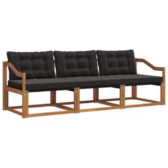 vidaXL Conjunto De Sof&aacute;s De Exterior Con Coj&iacute;n 3 Pcs Natural Y Negro Vidaxl