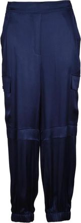 Semicouture Cargo in Satin Broek - Dames - Straight fit broeken - Blauw - M - Satijn - Broeken