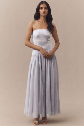 Hutch Strapless Corset Drop-Waist Tulle Maxi Dress
