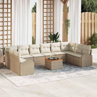 vidaXL Vidaxl - Conjunto De Sof&aacute; De Jard&iacute;n Con Coj&iacute;n 11 Pcs Beige Polirat&aacute;n