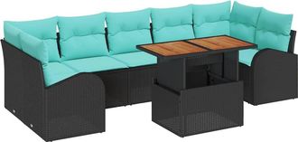vidaXL Conjunto De Sof&aacute; De Jard&iacute;n 8 Uds. Negro Polirat&aacute;n Vidaxl