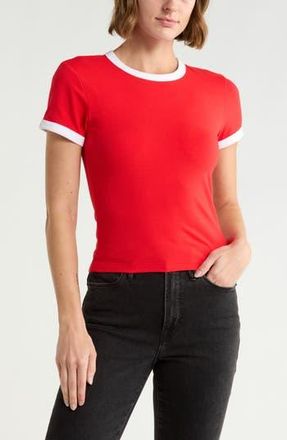Good American Stretch Cotton Crop Ringer T-Shirt in Flaming Hot at Nordstrom Rack, Size X-Large