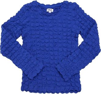 Mia Womens Long Sleeve Popcorn Top In Cobalt