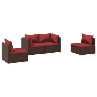 vidaXL Set Muebles De Jard&iacute;n 4 Piezas Y Cojines Rat&aacute;n Sint&eacute;tico Marr&oacute;n Vidaxl