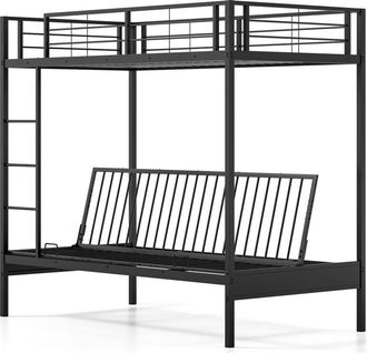 Costway Single Over Futon Bunk Bed Convertible Couch and Bed w/Ladder-Black