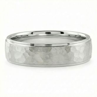 Pompeii3 Mens Brushed Hammered Wedding Band 14k Gold Ring