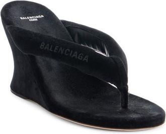 Balenciaga Gaeta Wedge Thong Sandal in Black at Nordstrom, Size 10Us
