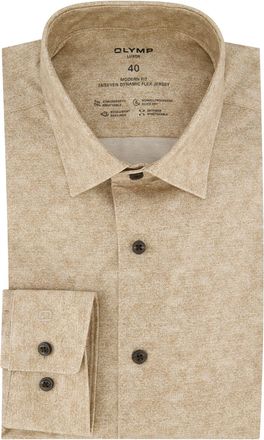 Olymp business overhemd 24/7 modern fit beige geprint katoen