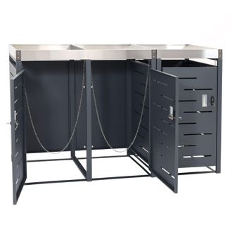 Hhg Cubo De Basura De 3 Piezas Hhg 044b, Cubo De Basura, Jardinera Combinaci&oacute;n Acero Inoxidable-metal 63kg 110x175x62cm Extensible