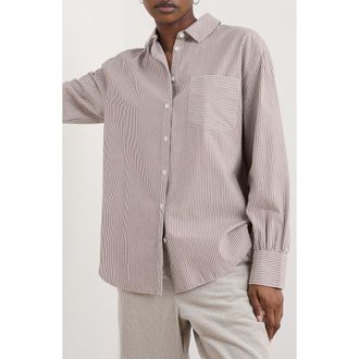 Seasalt Cornwall Sea Path Oversize Organic Cotton Button-Up Shirt in Mini Sunrise Elderberry at Nordstrom, Size 10 Us