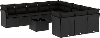 vidaXL Set De Sof&aacute;s De Jard&iacute;n 12 Piezas Cojines Rat&aacute;n Sint&eacute;tico Negro Vidaxl