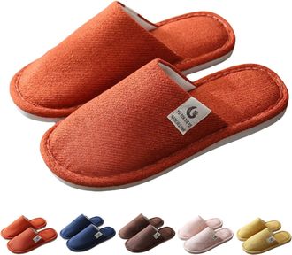 Generic Bedroom Slippers Womens Cotton Linen Slippers Mens Fluffy Closed Toe Silent Slipper Unisex Home Slipper Winter Home Sliders Lightweight Travel Slides 