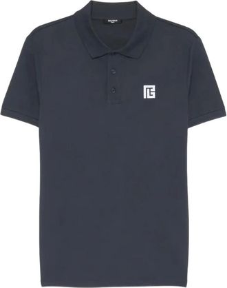 Balmain Geborduurd Katoenen Poloshirt - Heren - Polos - Blauw - XL - Katoen - Tops
