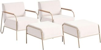 Beliani Set of 2 Garden Chair Beige Upholstered Cushions Seat Backrest Metal Frame with Footrest Modern Outdoor Patio Design NIMIS