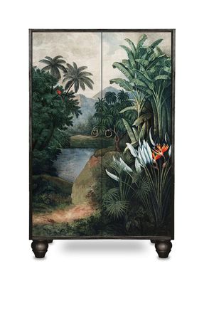 Really Nice Things Armario aparador de MDF estampado tropical sobre fondo negro