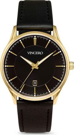 Vincero The Kairos II Leather Strap Watch, 38mm in Gold Onyx at Nordstrom