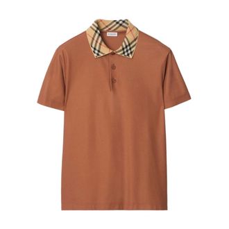 Burberry Polo Shirts, male, Brown, Size: L Check Collar Cotton Polo Shirt