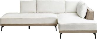 Beliani Beliani - Left Hand Corner Sofa Polyester Fabric Faux Leather Steel Legs Cushions Living Room Off-White and Taupe Myken