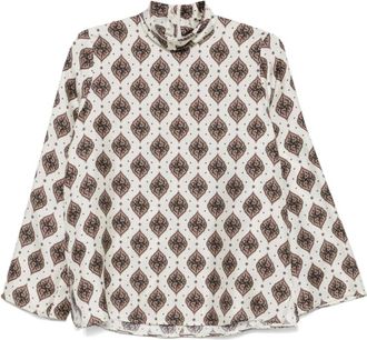 Alberto Biani White Printed Silk Blouse