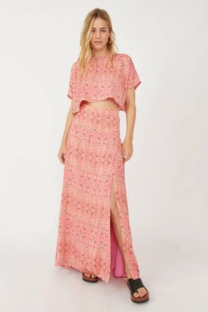 Free People 2Pc Marion Printed Crop Tee & Maxi Skirt Set In Candy Combo