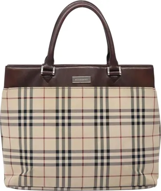 Burberry Nova Check Beige Canvas Tote Bag (Pre-Owned)