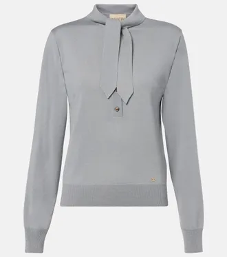 Valentino Tie-neck virgin wool sweater