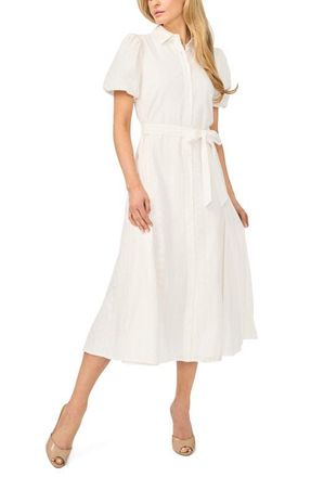 CeCe by Cynthia Steffe Embroidered Puff Sleeve Cotton Button-Up Shirtdress in New Ivory at Nordstrom, Size X-Small