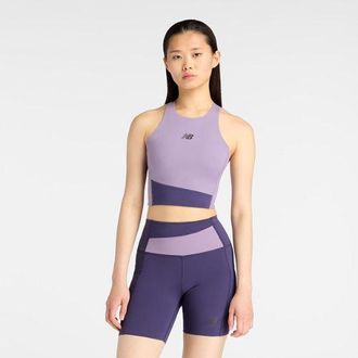 New Balance Mujer RC Elite Storage Crop Tank en P&uacute;rpura, Poly Knit, Talla XL