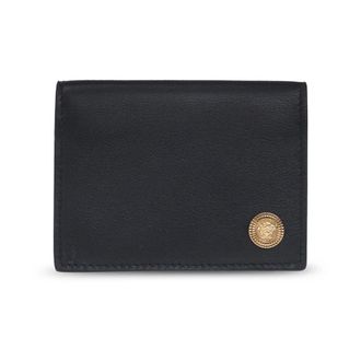 Versace Wallets & Cardholders, male, Black, Size: ONE SIZE Black Leather Wallet with Medusa Appliqu&eacute;