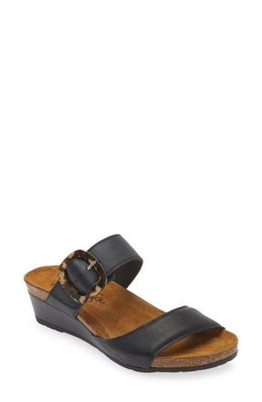 Naot Kingdom Wedge Slide Sandal in Jet Black Leather at Nordstrom, Size 10Us