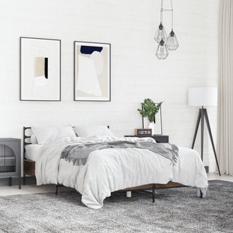 vidaXL Vidaxl - Estructura Cama Madera Ingenier&iacute;a Metal Marr&oacute;n Roble 135x190 Cm