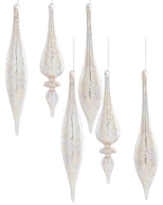 Melrose International Set Of 6 Champagne Jeweled Glass Drop Ornament