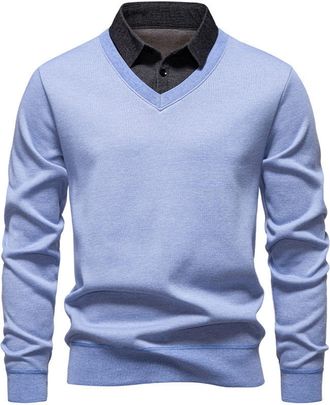 Generic Mens Jumper Mock Collar Sweater Men V-Neck Plain Classic Sweaters Long Sleeve Jumpers Lightweight Knitted Pullover Sweatshirt Mens Casual Business Bas