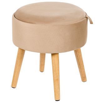 Beliani Puf Taburete Tapizado De Terciopelo Bandeja De Almacenamiento Glamour Tablero S&oacute;lido Patr&oacute;n Beige Neely