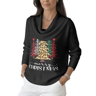 Generic Womens Christmas Oversized Cowl Neck Sweater Long Sleeve Lightweight Pullover Xmas Printed Casual Top (Black,3XL)