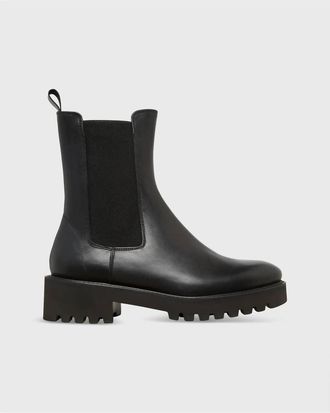 Ann Mashburn Womens Tall Lug Sole Chelsea Boot In Black Leather