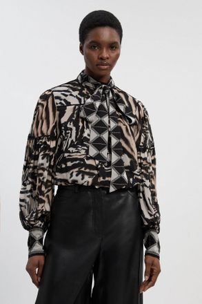 Karen Millen Womens Animal Print Viscose Georgette Balloon Sleeve Woven Blouse - Size 16 UK