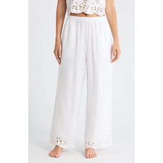 Lunya Embroidered Eyelet Linen Pants in Sincere White at Nordstrom, Size X-Small