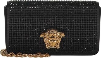 Versace Elegant Black Clutch With Golden Closure