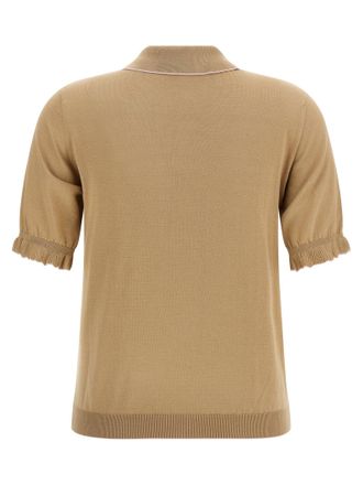 Fabiana Filippi Ruffled Silk-Cotton Blend Polo Shirt - Camel