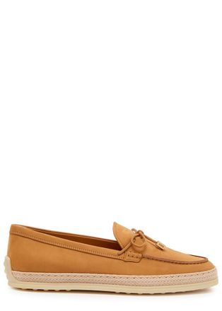 Tod's Raffia-trim Suede Loafers - Brown - 37 (IT37 / UK4)